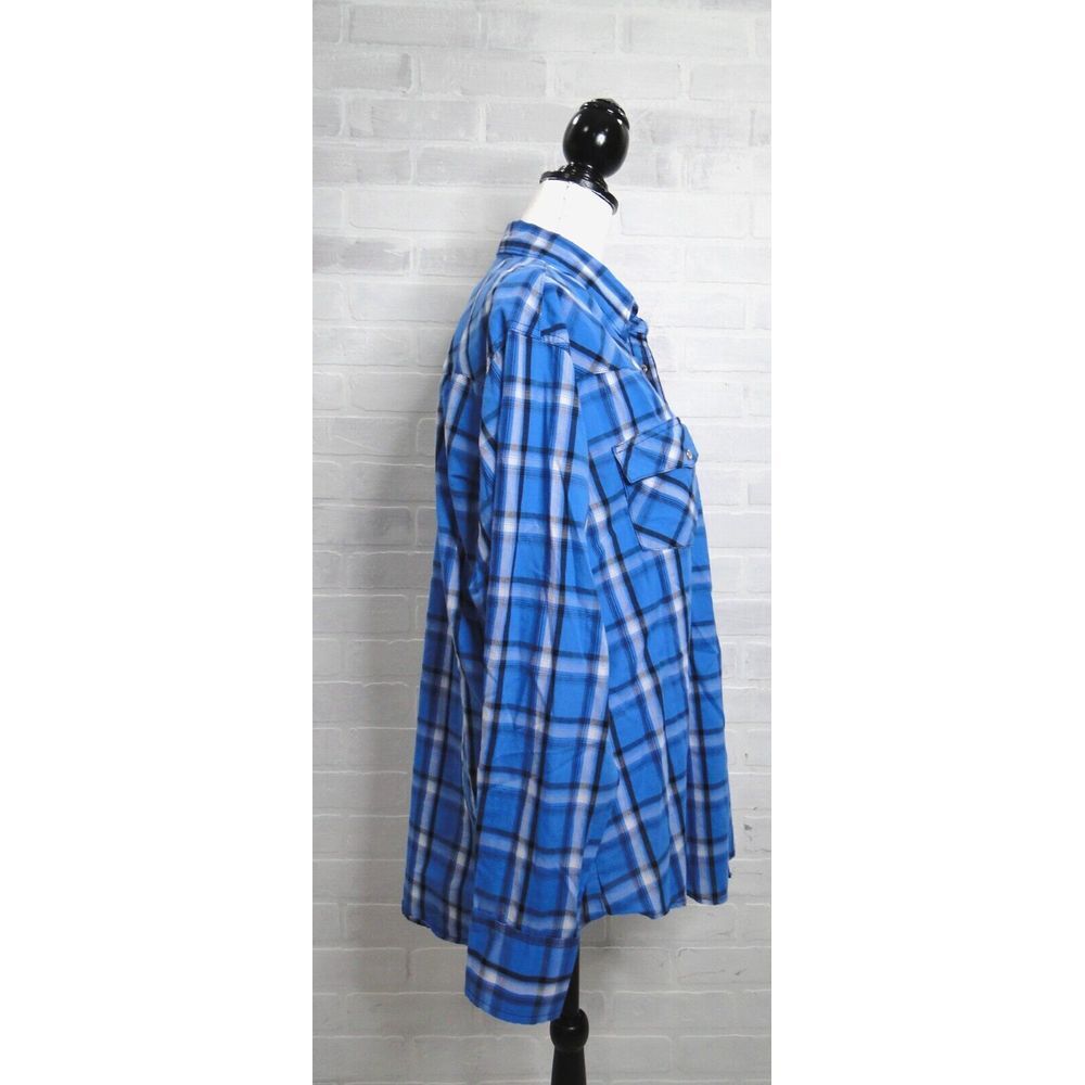 Wrangler Pearl Snap Shirt Mens Size XL Blue Black Plaid Long Sleeve Cowboy - Picture 5 of 6